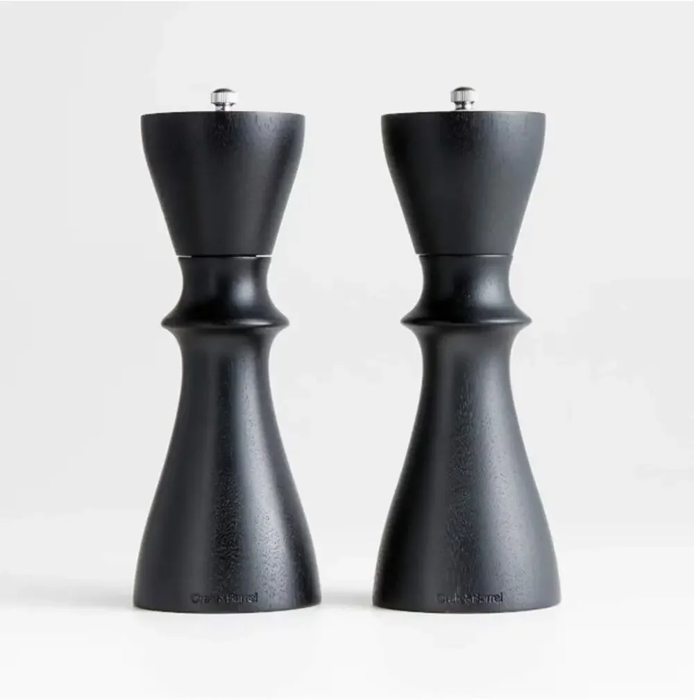 Crate & Barrel Aster Black Ebonized Wooden Salt & Pepper Mill Grinder Set